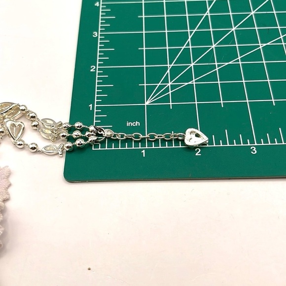 Silver Heart and Cross Charm Beaded Bracelet with Multi-Strand Design Bracelet - Picture 12 of 12